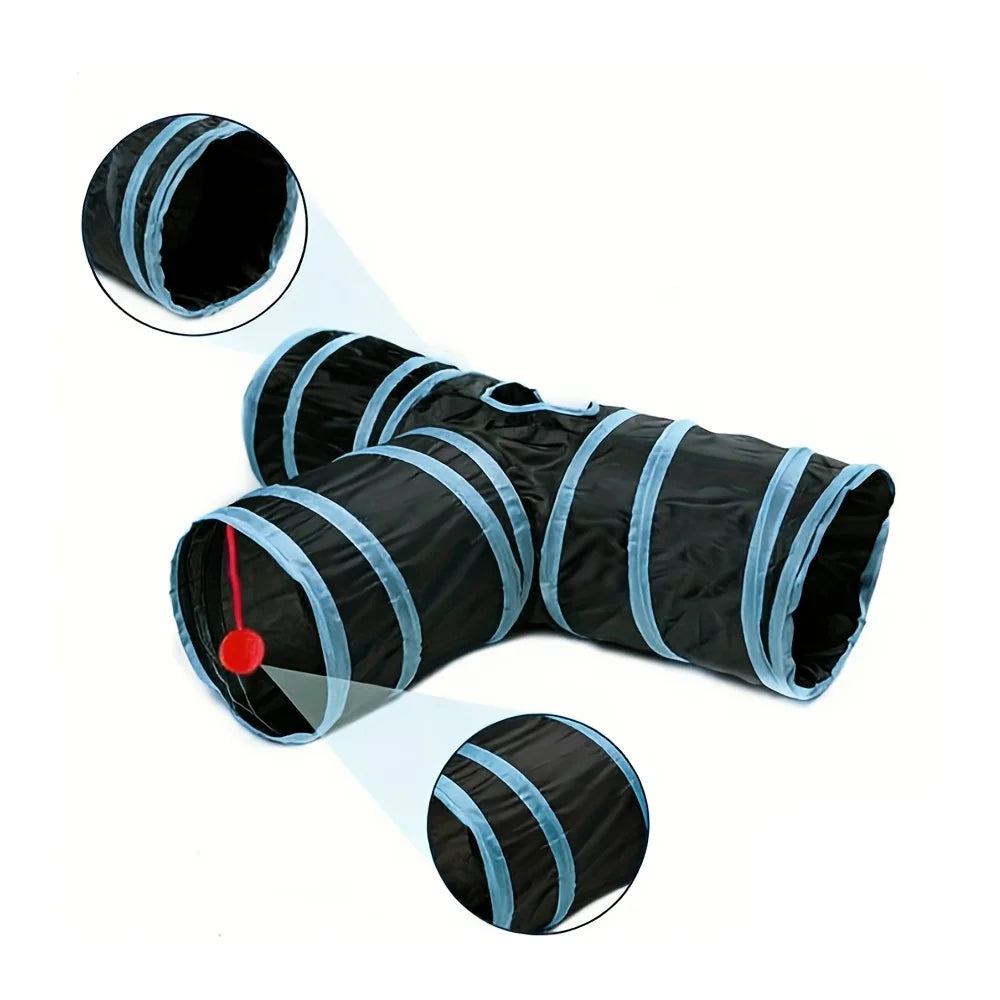 2pcs Cat Toy Set, Including Tunnels and Teasing Sticks, with Ball Foldable 3-Way Tunnels, Portable Cat Tunnel Toy, Cat Interacti