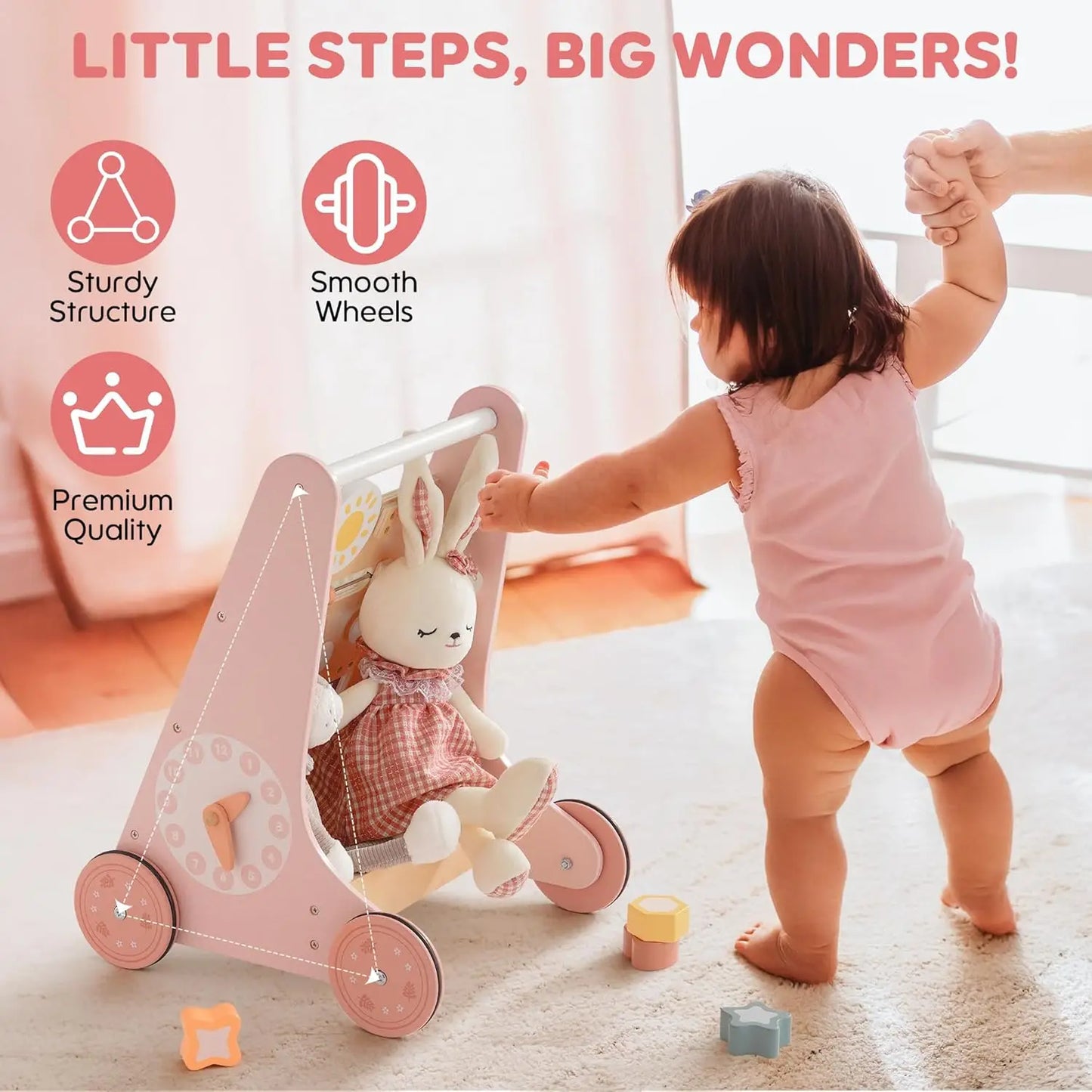 Robud Wooden Baby Walker With Wheels Montessori Push Toys