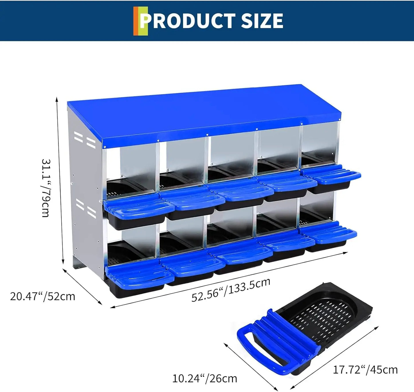 Chicken Nesting Box, Roll Away Design Hen Roosting Box for High-Volume Egg Collection Case with Metal Legs or Wall Mounting