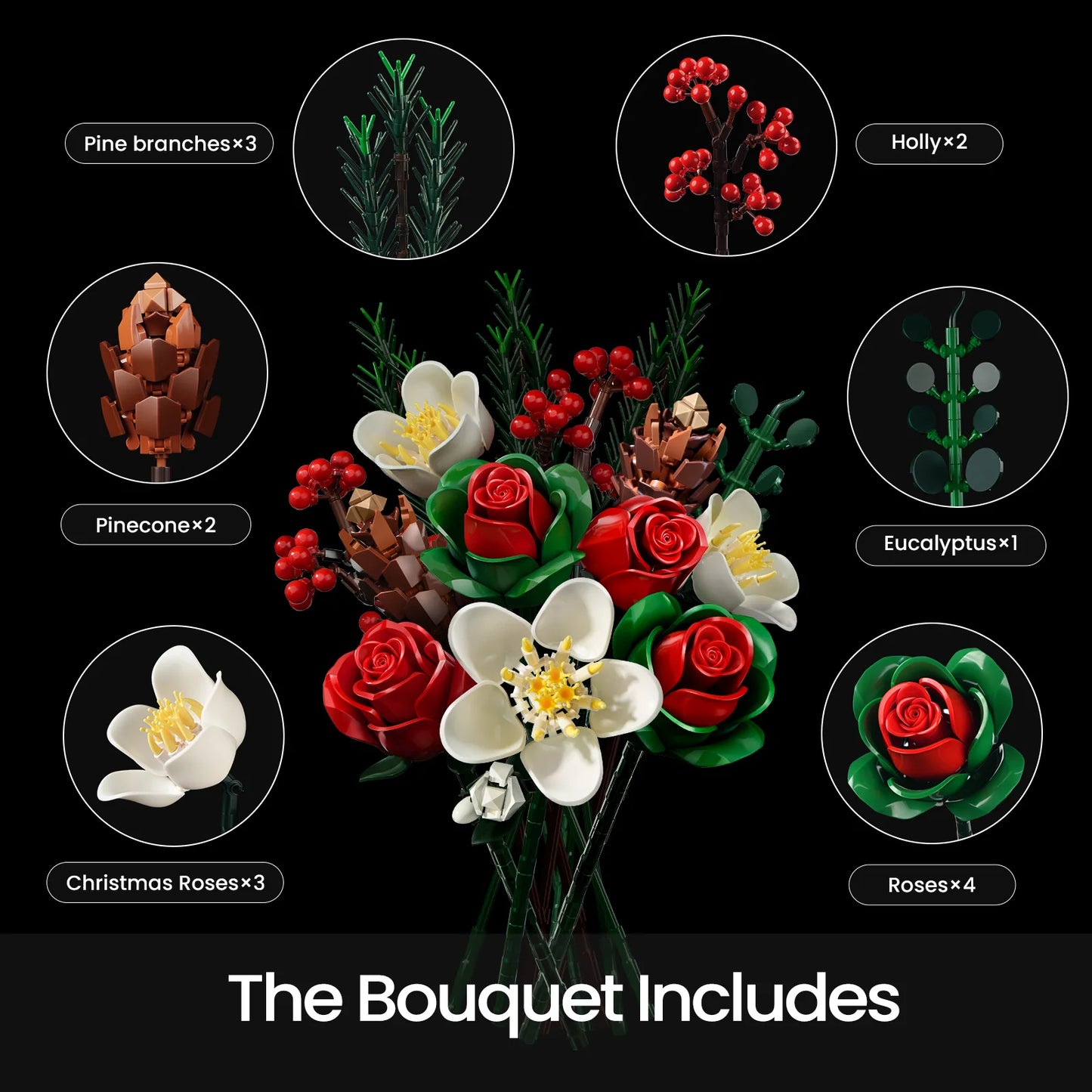 Beautiful Roses Bouquet Building Set for those who enjoy Crafting, Artificial Botanical Home Decor. Creative Gifts for Family Craft Time, any Creative Children to Adults. Special Gift for pre-teens to adults.