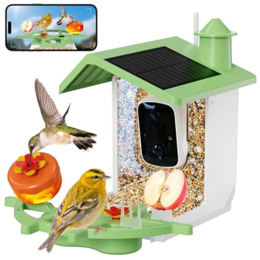 Smart Bird Feeder With Camera Identifies Bird Species. Live HD Video with Solar Power