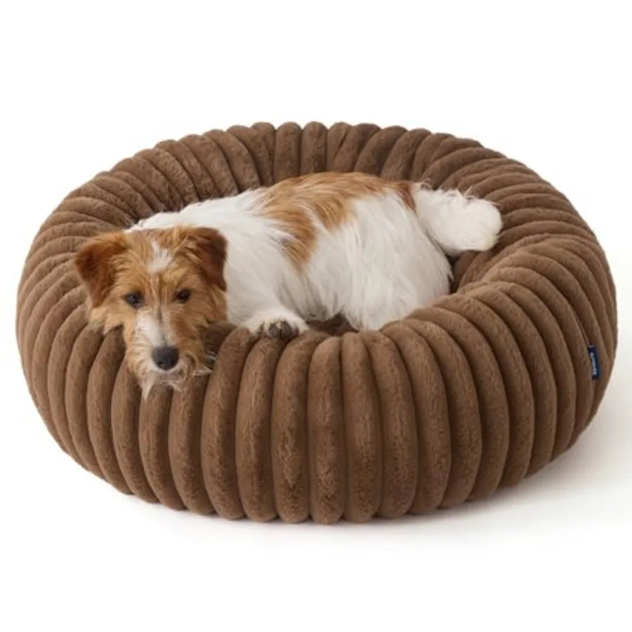 Medium Plush Dog Bed - Washable Faux Fur with Corduroy Fleece and Anti Slip Bottom, Pet Bed with Removable Cover