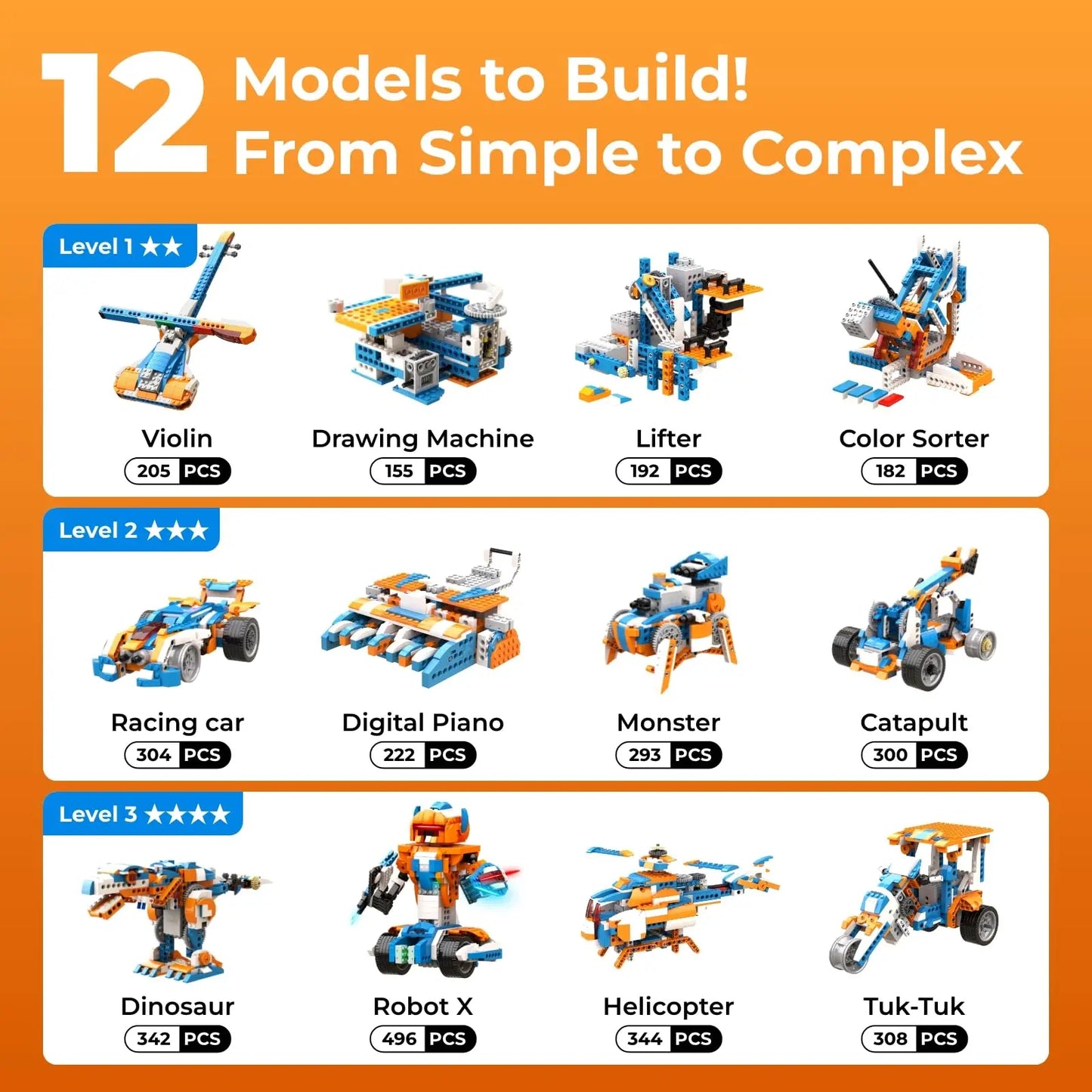 Apitor 600-Piece 12-In-1 Robot Building Kit STEM Coding Toys