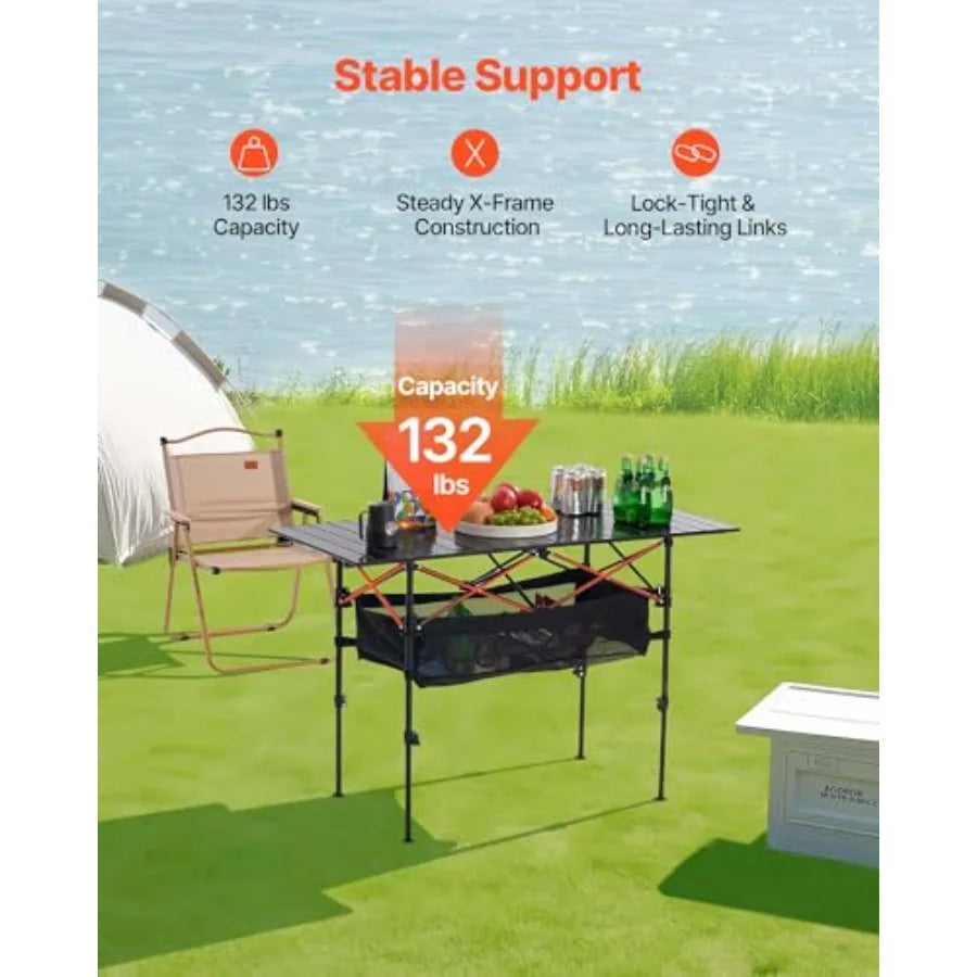 Folding Camping Table, Portable Roll Up Side Tables, Lightweight Aluminum Beach Table for Outdoor BBQ, Tailgating, Picnic, Travel