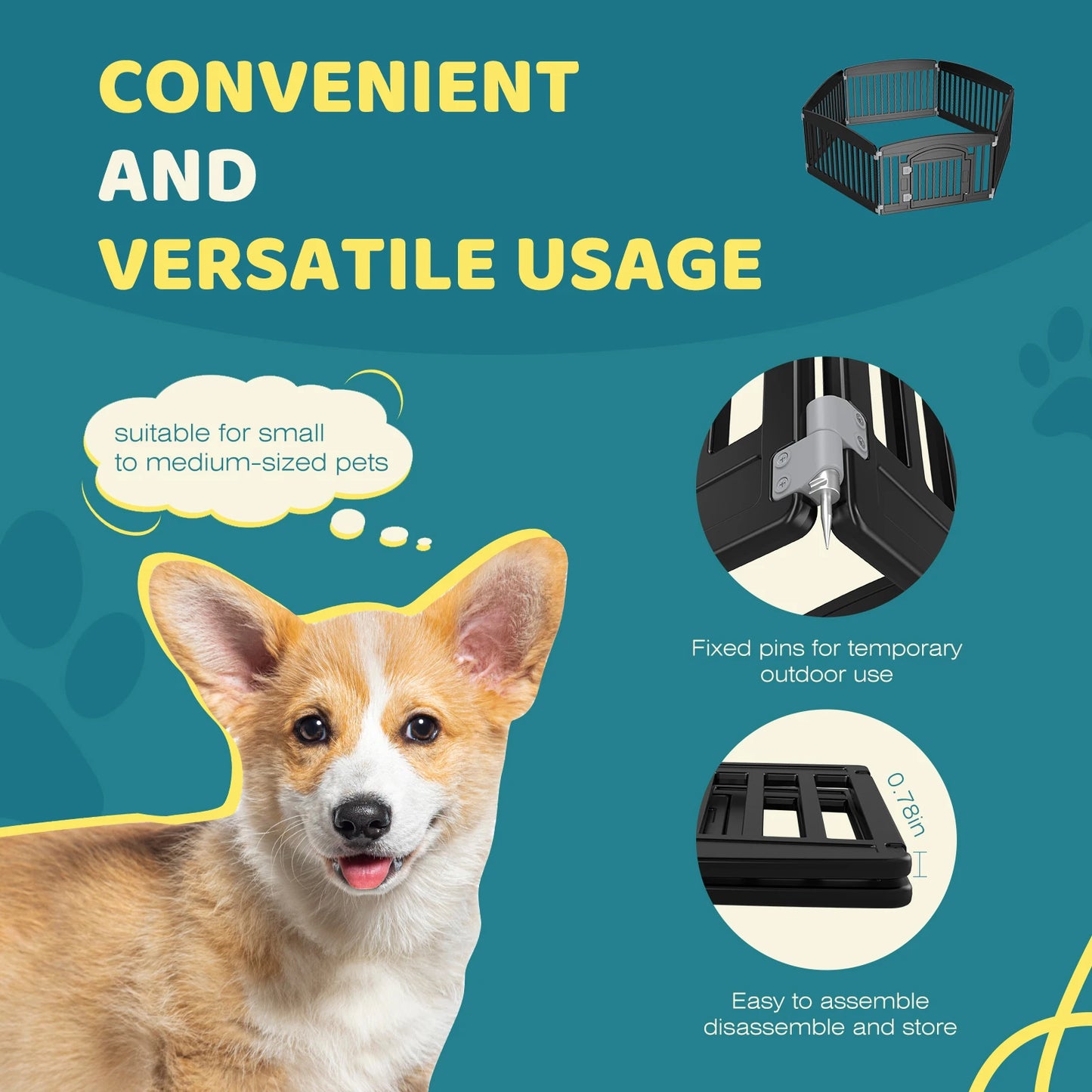 Plastic Dog Playpen For Indoor Outdoor Safe Space for Pets,  Folding Portable Expandable