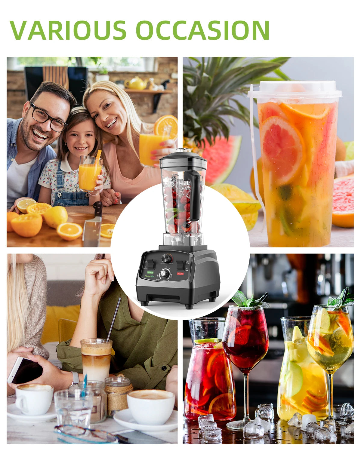 3HP 2200W Heavy Duty Blender, Mixer, Juicer, Food Processor for Soups, Smoothies, Baby Foods, BPA Free with 2L Jar