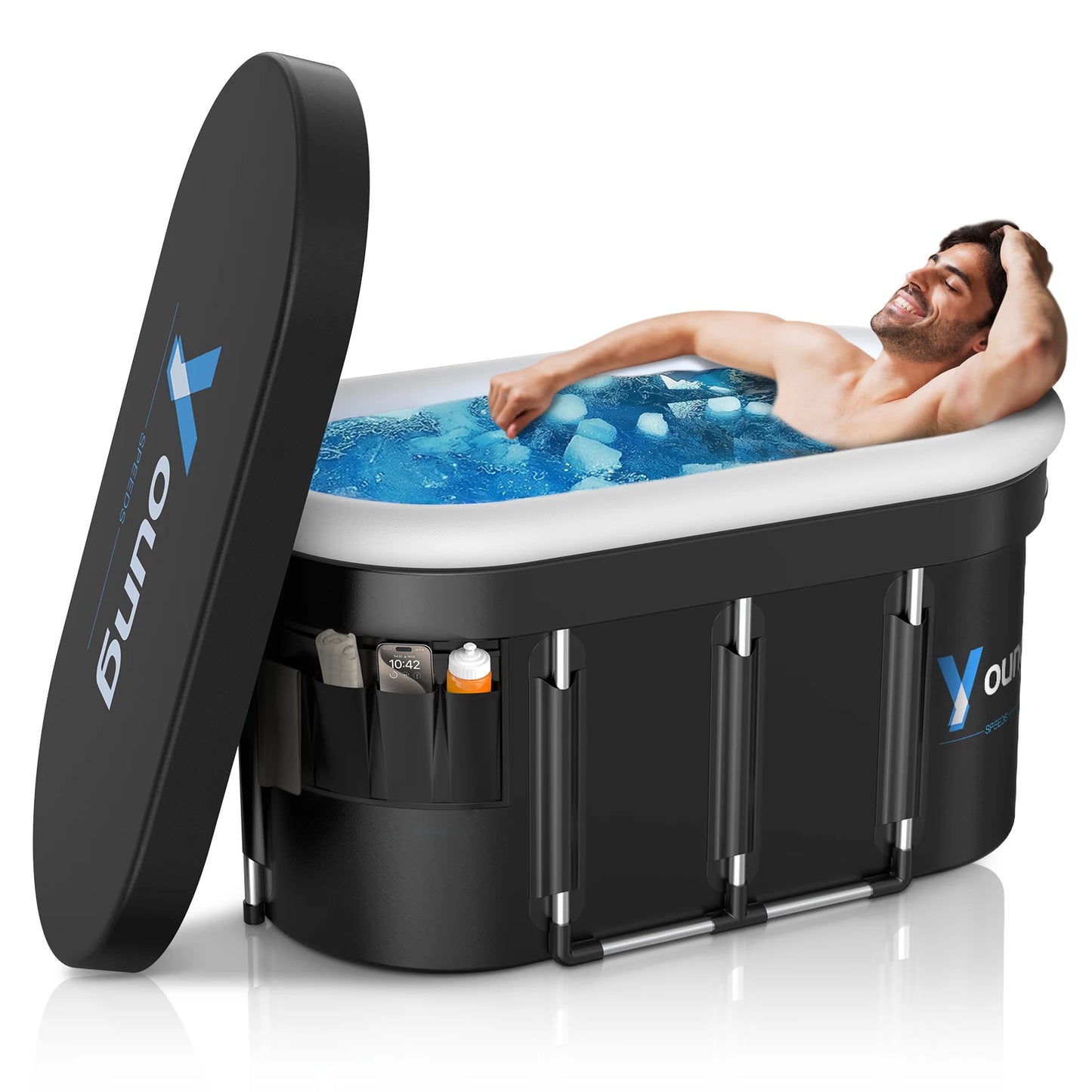 Ice Bath Tub for Athletes, 141 Gal XXL Large Oval Cold Plunge with Padded Inflatable Rim. Cold Tub with Cover, Portable for your Wellness.