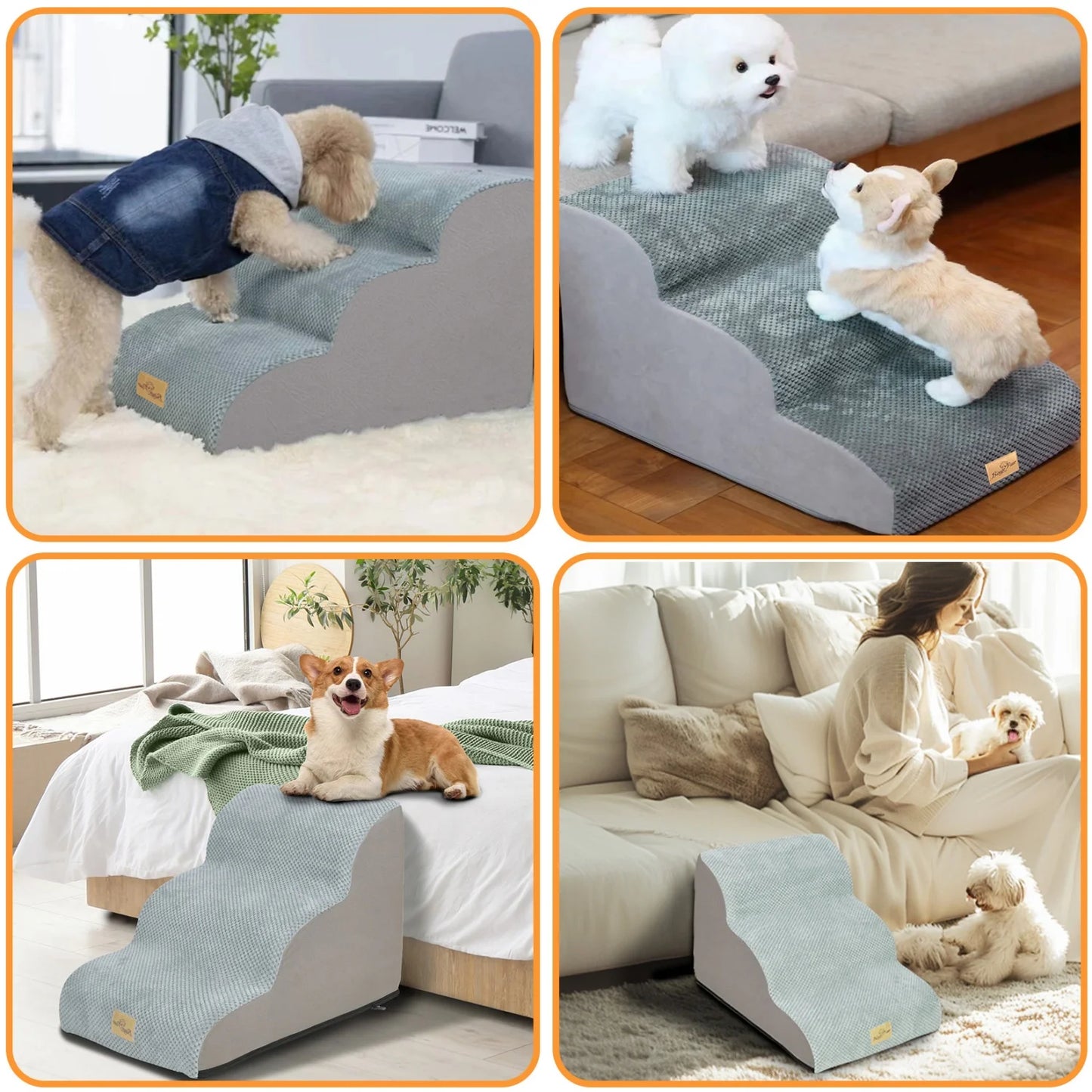 Curved Dog Steps Ramp For Small Dogs With Removable Cover