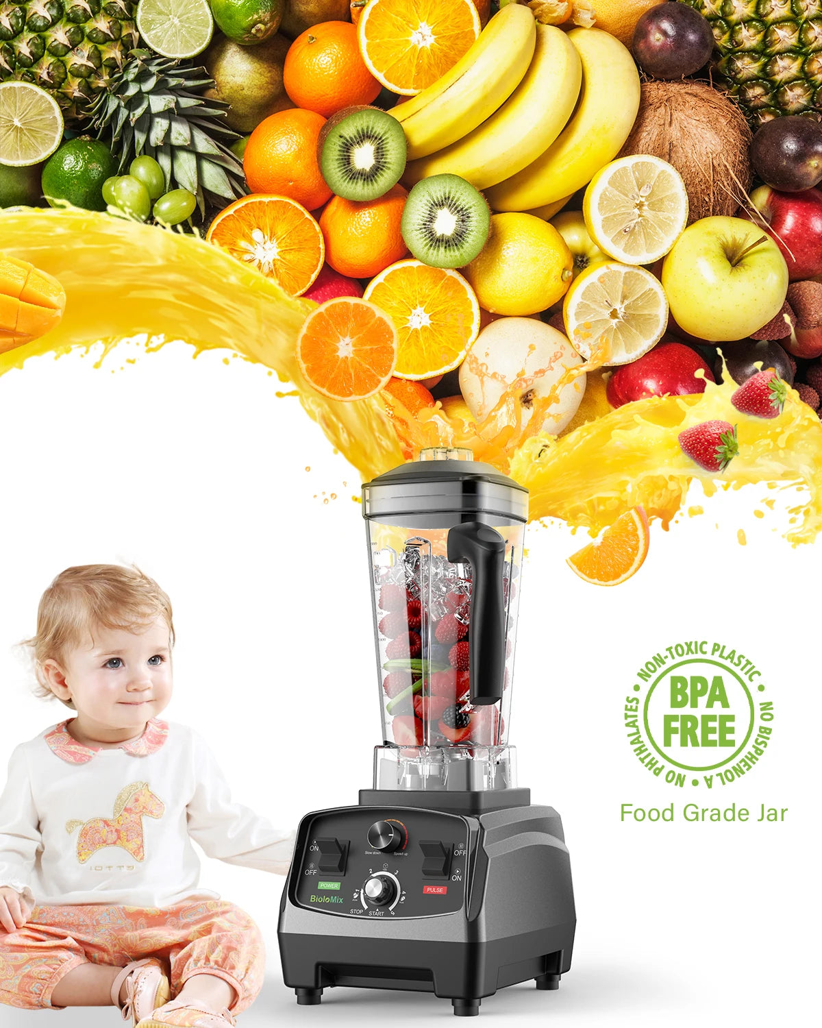 3HP 2200W Heavy Duty Blender, Mixer, Juicer, Food Processor for Soups, Smoothies, Baby Foods, BPA Free with 2L Jar