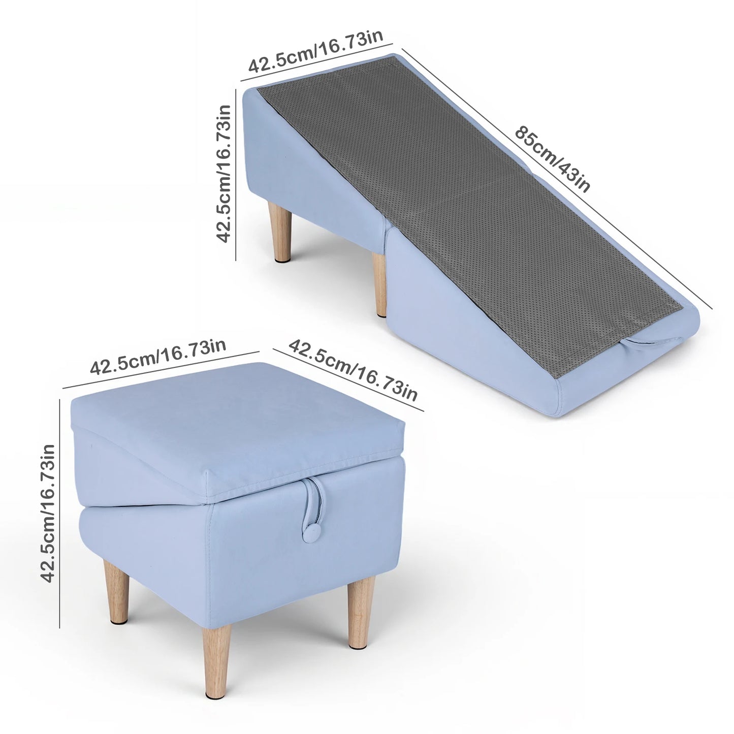 Convertible Pet Ramp With Foldable Footstool Helps Small Pets or Aging Pets Reach Higher Surfaces
