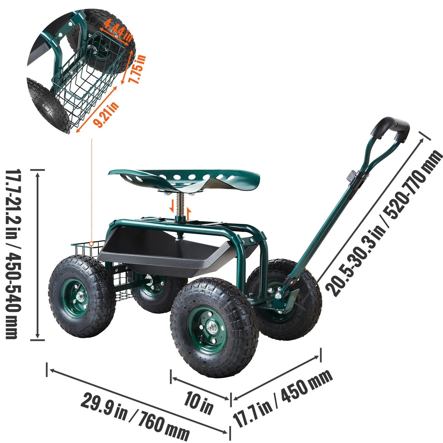 SucceBuy Garden Cart Rolling Workseat With Wheels Swivel Seat