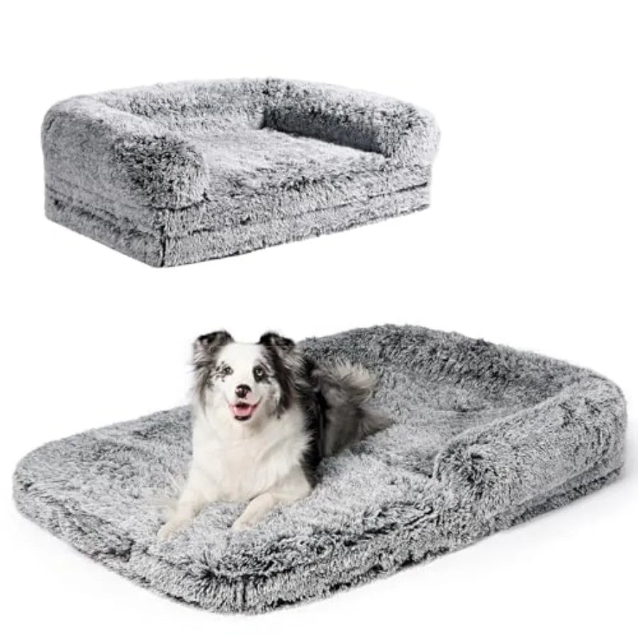 XXL Dog Bed, 54"x38"x7.5", Faux Fur Fluffy Pet Bed, Orthopedic Support and Calming for your best Pet Friend
