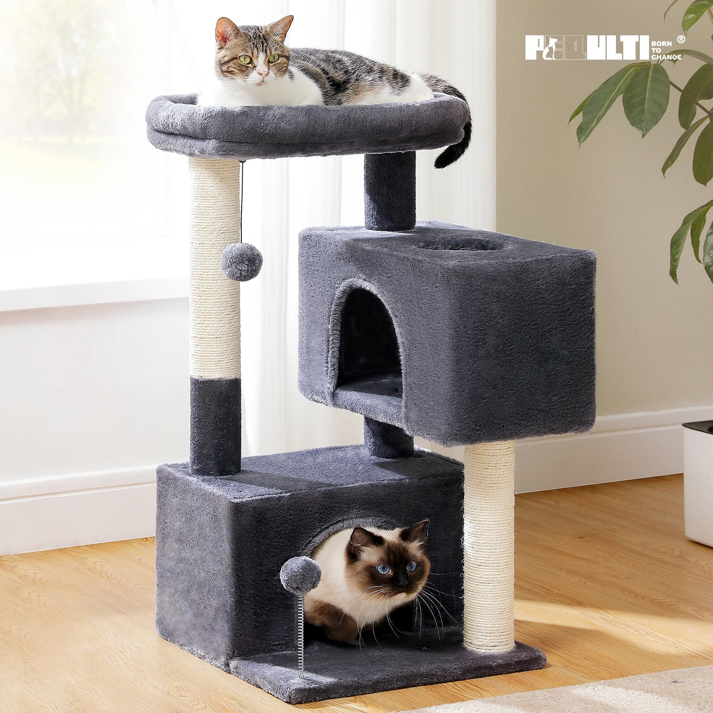 Indoor Multi-Level Cat Tower With Sisal Scratching Pads for exercise, resting, observing