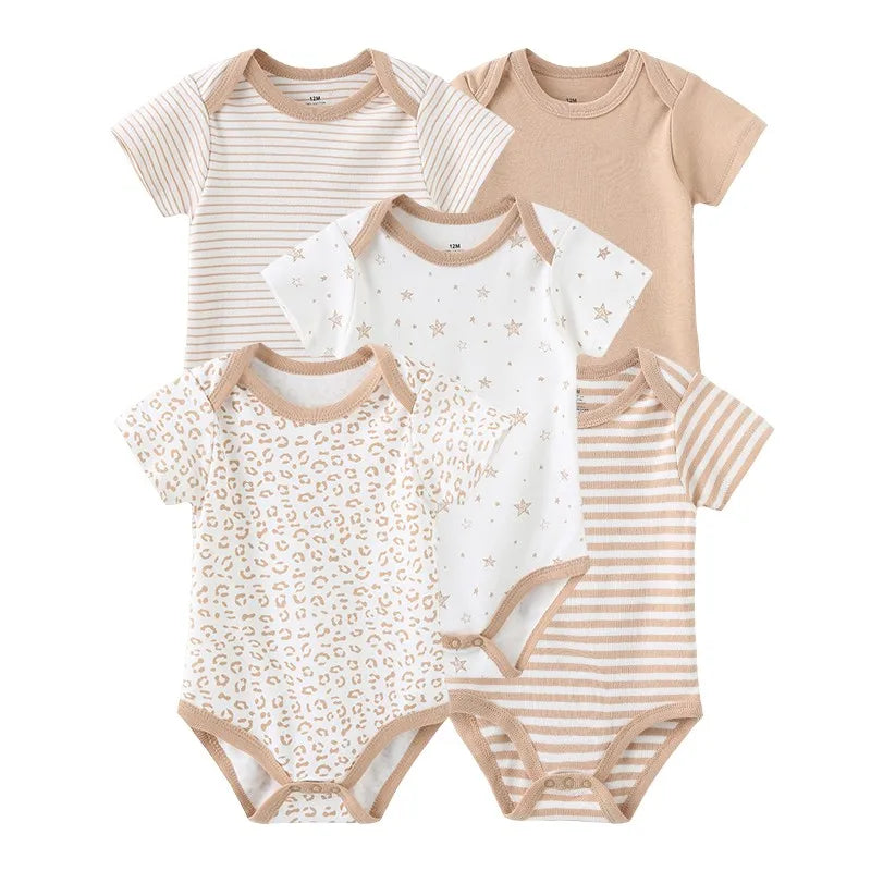 Summer 5 Piece Multicolor Infant "Onezies", 100% Cotton, keeping your baby cool in the summer.