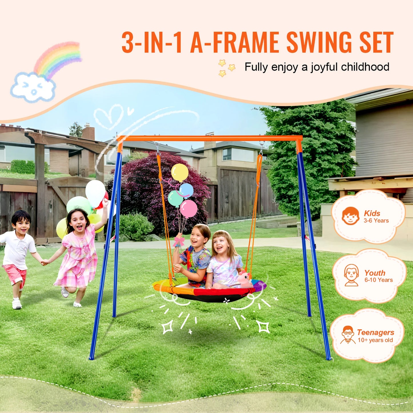 SucceBuy Backyard Swing Set With Saucer Swing And Belt Swings