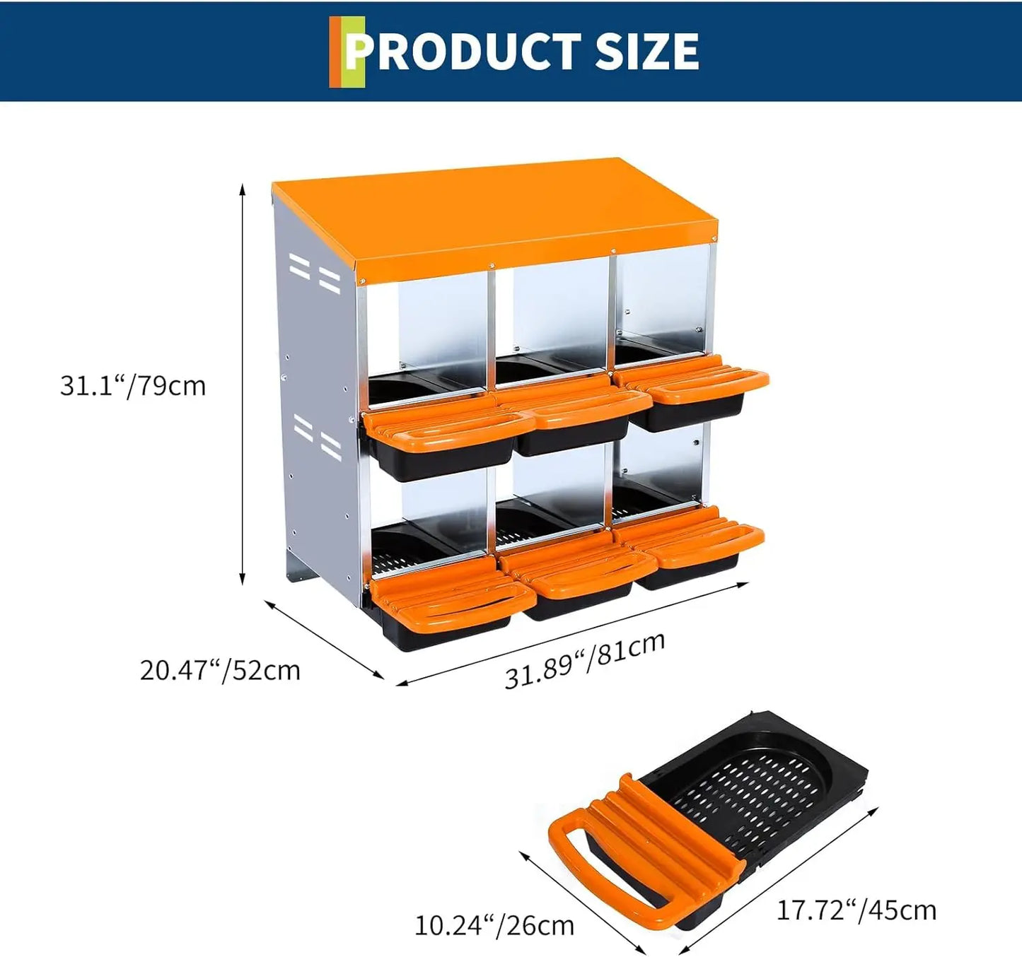 Chicken Nesting Box, Roll Away Design Hen Roosting Box for High-Volume Egg Collection Case with Metal Legs or Wall Mounting