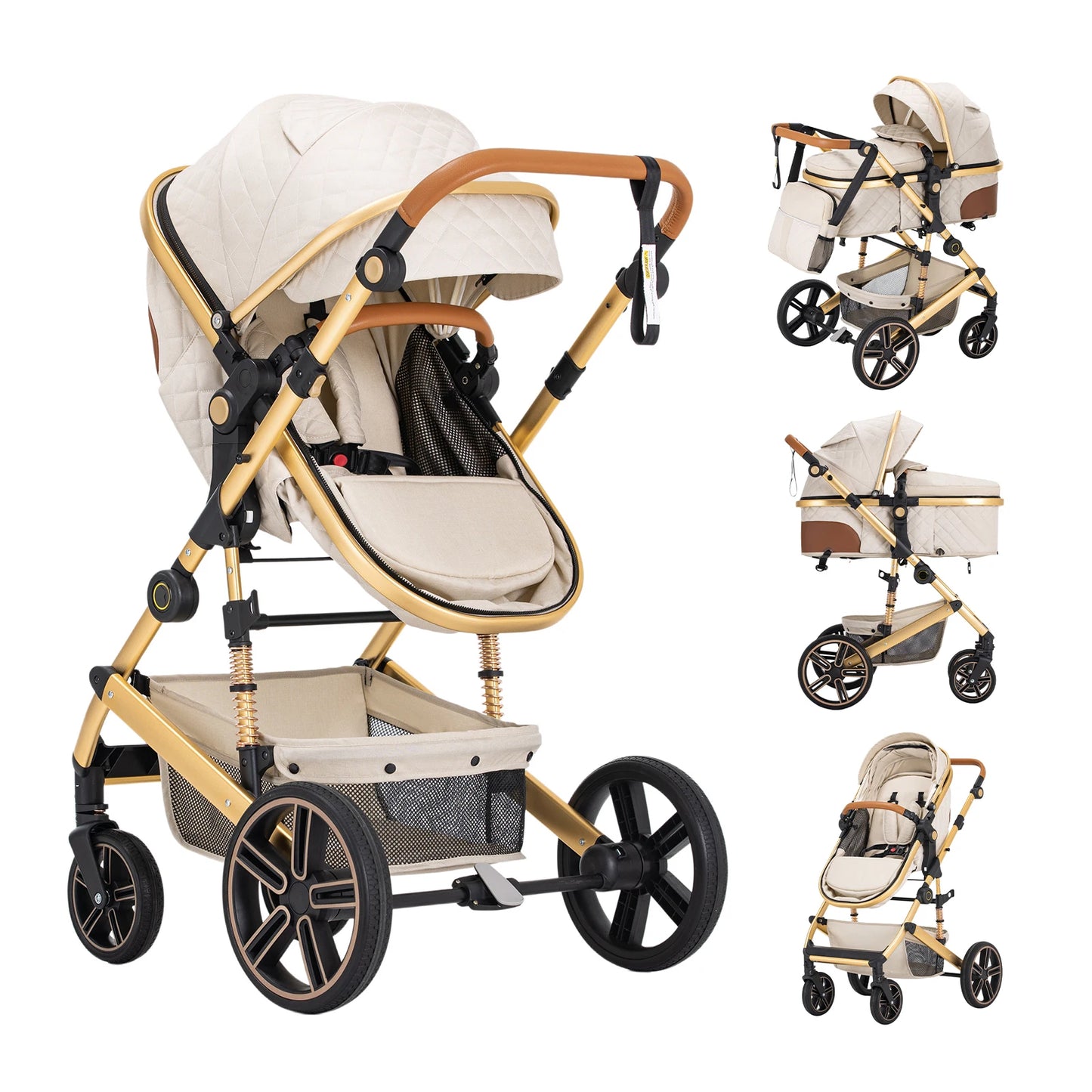 2 In 1 Baby Stroller Foldable Carriage With Reversible Bassinet