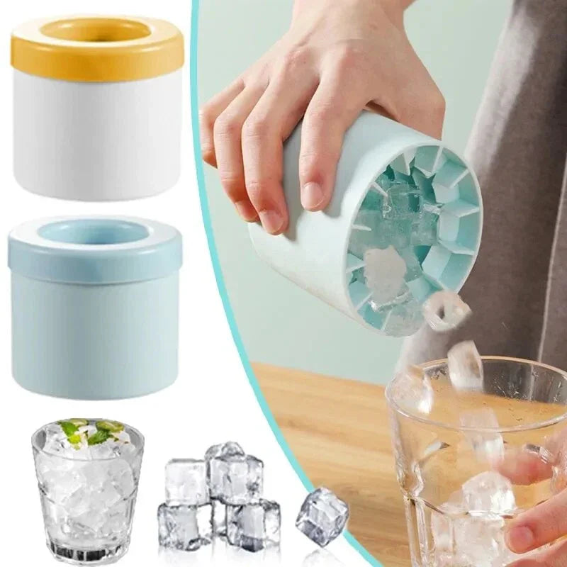 Silicone Ice Cube Mold, Space Saver Round Ice Bucket for Easy Access to Cold Drinks at Home or Work. Works well for extra Ice during Parties.