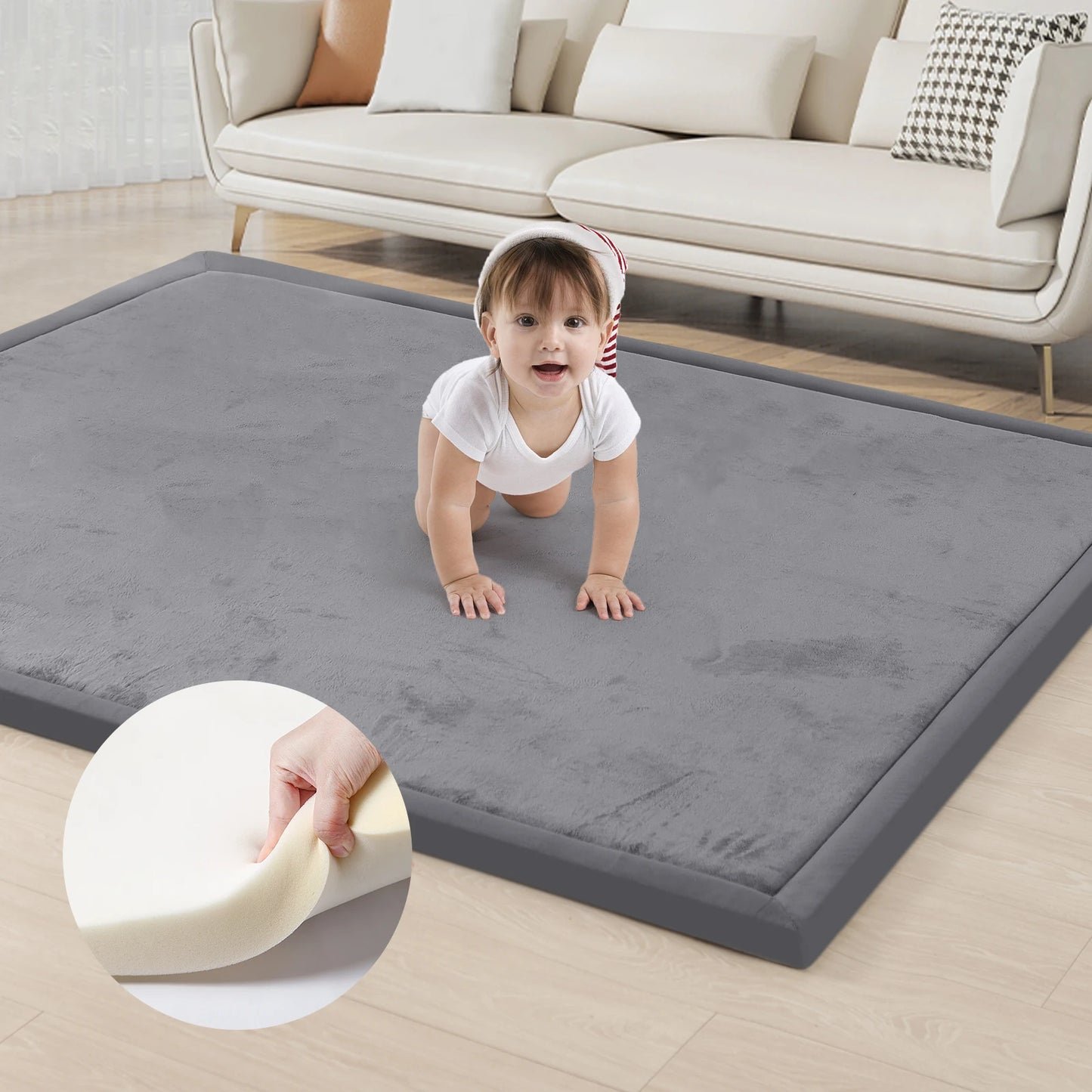 Soft Velvet Carpet with non-slip bottom to brighten a Living Space, Family Room or Nursery. Thick padding for comfort.