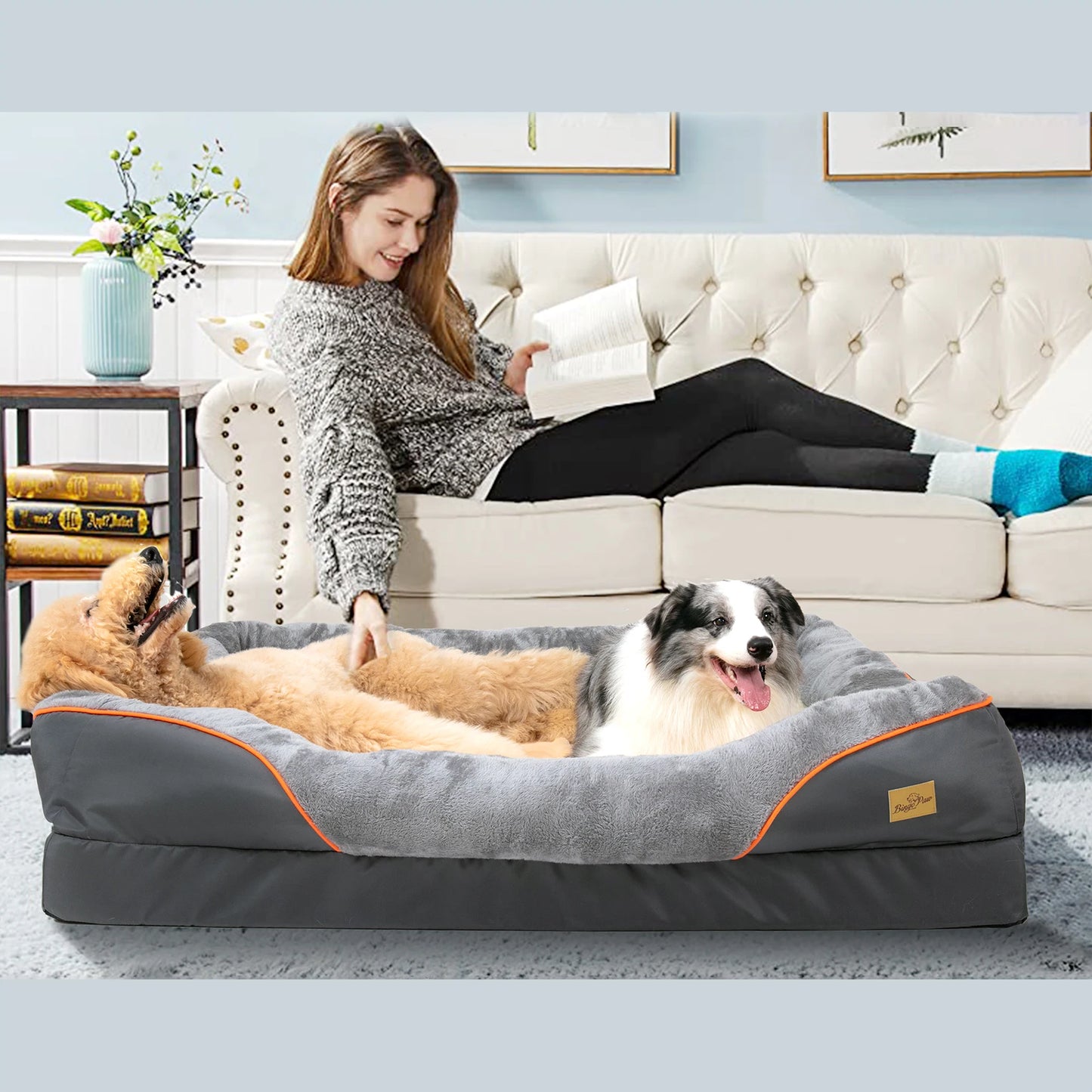 Large Dog Bed, Comfortable Anti Allergy Fleece with Removable Washable Cover.