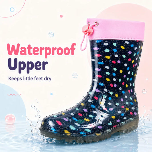 Polka Dot Glitter Kids Rain Boots Non Slip Waterproof Wellies