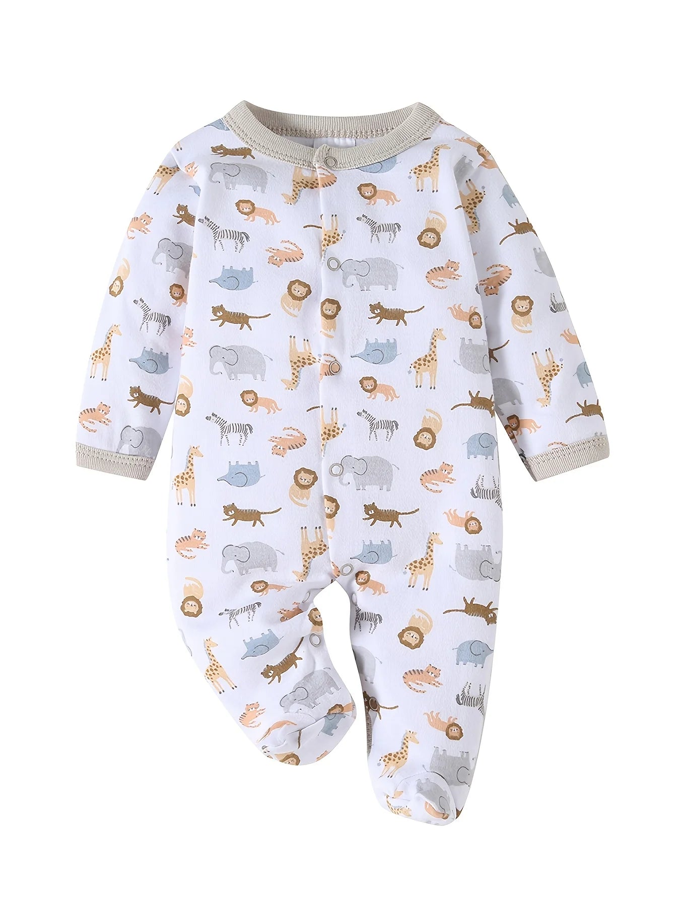 Soft Stretchy Rompers with Cute Prints (Elephant, Giraffe, "I Love Mom" Lettering) Incl. Long Romper, Hat, Bib, Socks, Pants, Jacket, Top And Bodysuit, for Outdoor Travel or Stroller Rides.