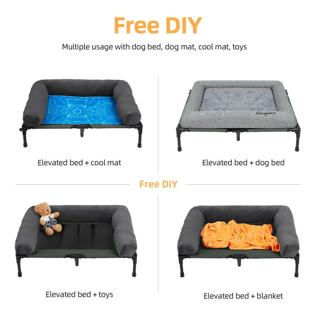 Elevated Pet Bed Lounger For Dogs And Cats, Washable bolsters with mesh floor to promote airflow on Hot Days