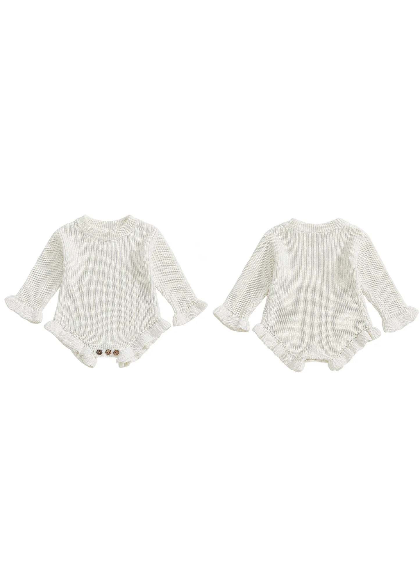 Infant Autumn Knitted Bodysuit With Ruffled Sleeves