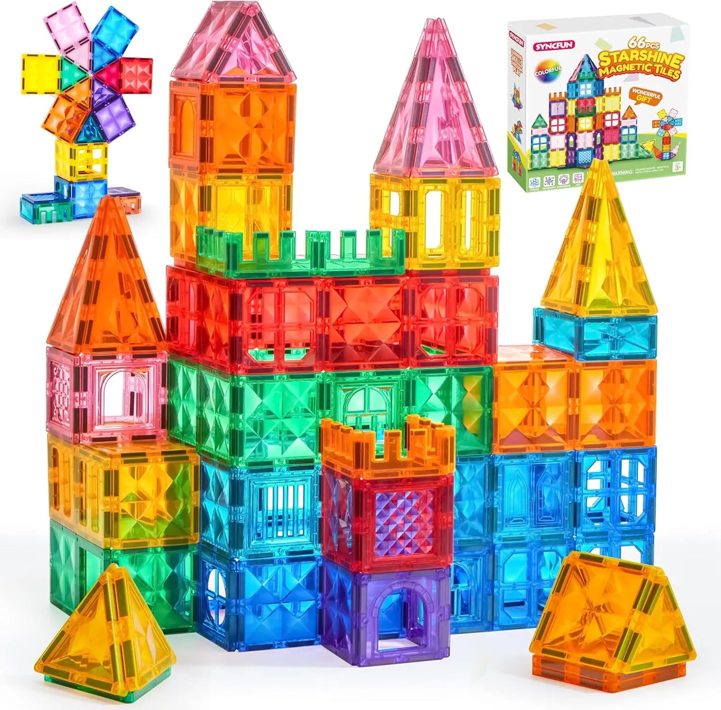 110/66/50 PCS Magnetic Building Tiles for 3D  Construction ages 3-7 for STEM Kids, Makes Great Birthday or Holiday Gift, too.