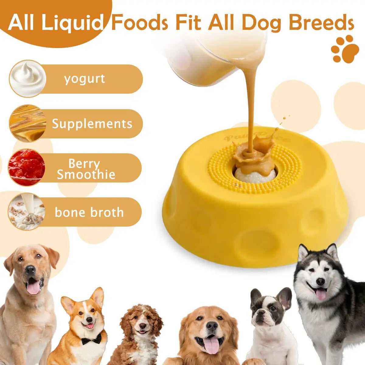Interactive Dog Bowl, Slow Feeder Pet Licking Roller Ball to Improve Pacing and Oral Hygiene. 8 Suction Cups for No Mess and great Puppy Enrichment