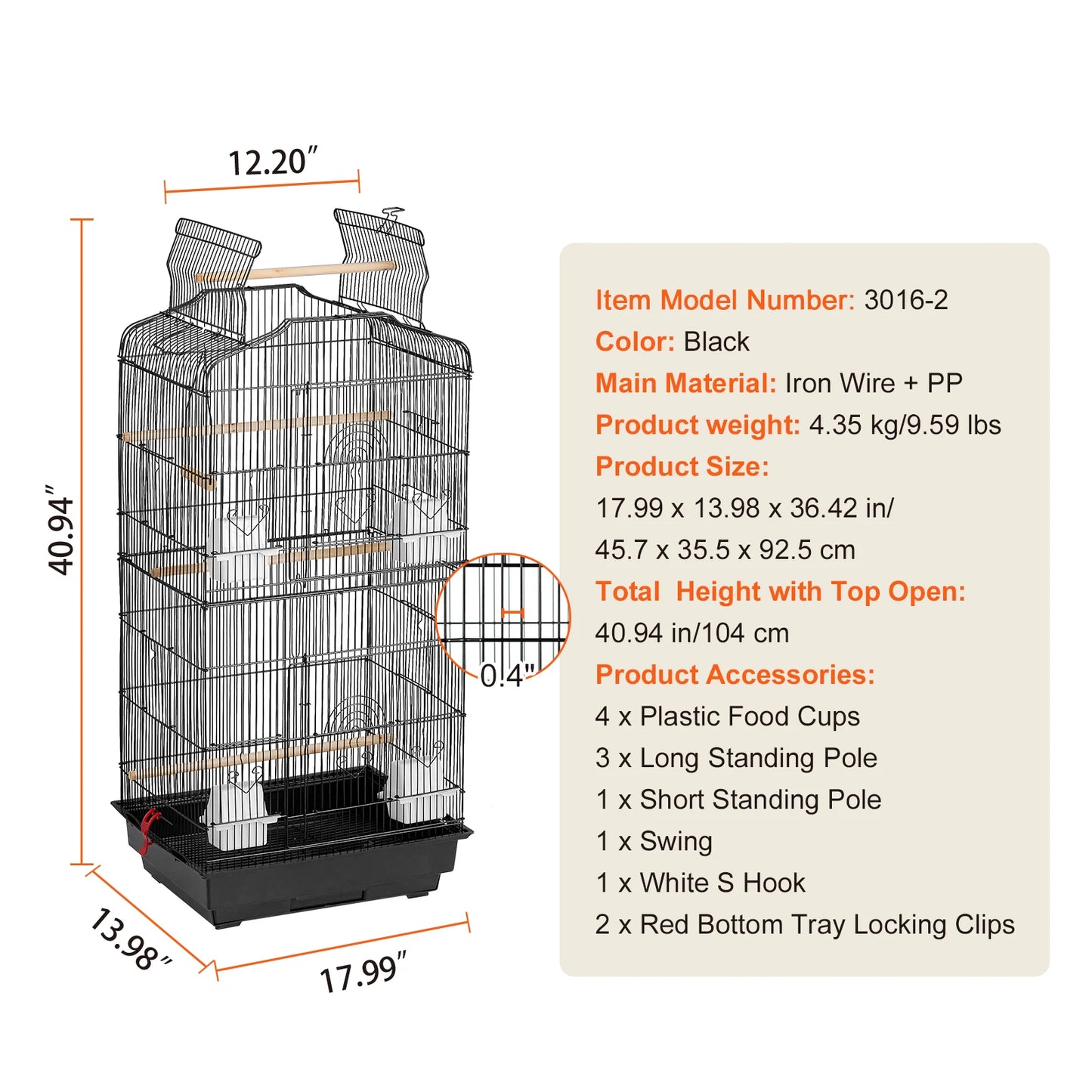Open Top Bird Cage With Swing And Perches For Various Birds