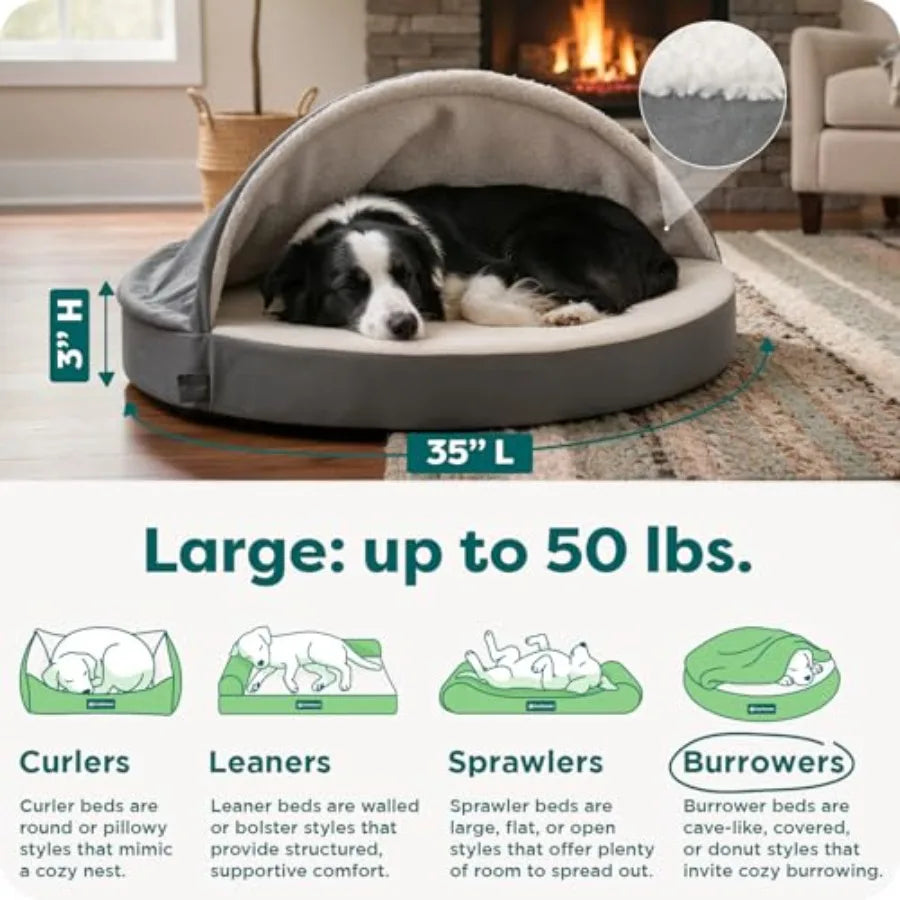 Round Orthopedic Dog Bed for Dogs, Egg Crate with a Solid Orthopedic Foam Base, Attached Hood that's Removable/Washable