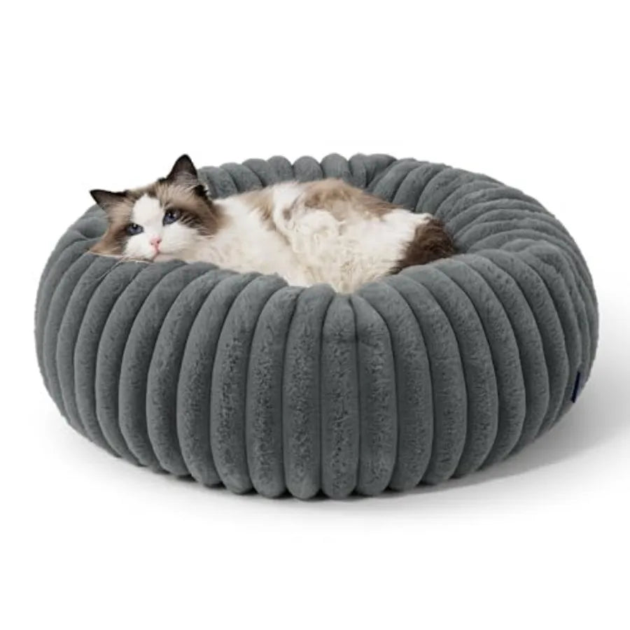 Medium Plush Dog Bed - Washable Faux Fur with Corduroy Fleece and Anti Slip Bottom, Pet Bed with Removable Cover