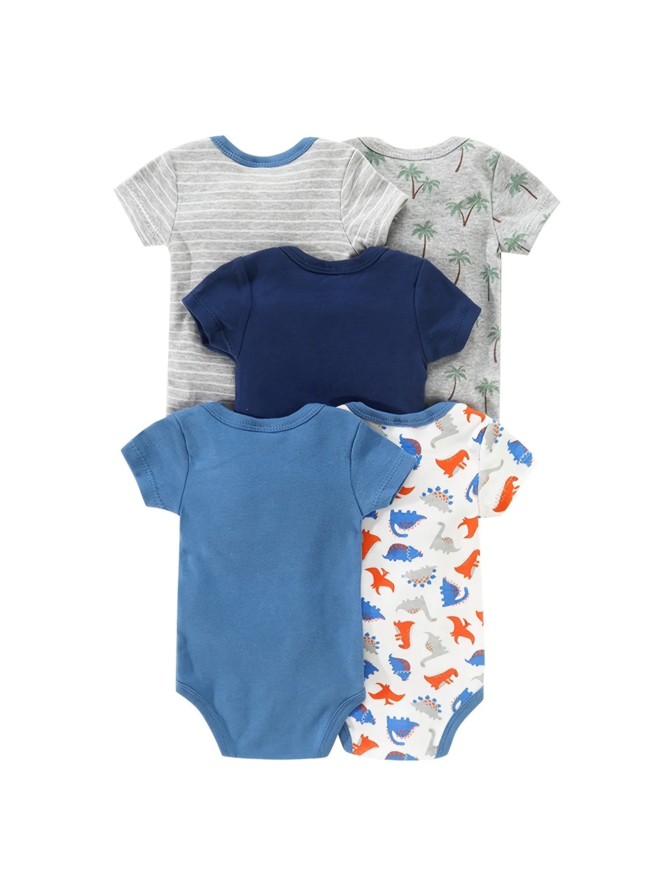 5pcs Baby Boy Rompers, Short Bodysuits with Dinosaur Pattern, Soft And Breathable Casual Infant Wear, Newborn Hospital Essentials up to 12 months, for layering to keep baby warm as the weather changes.