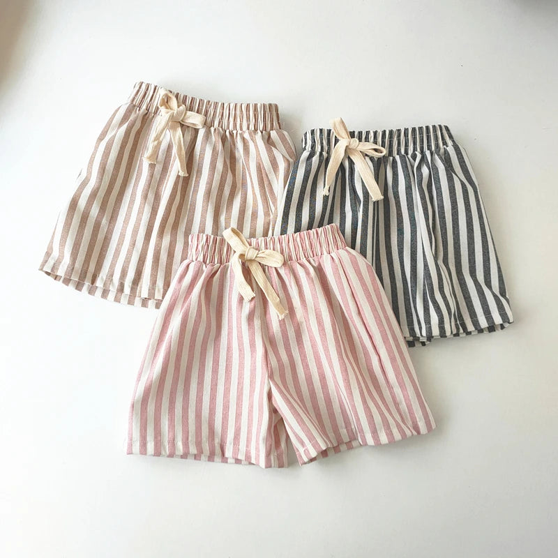 Unisex Kids Linen Cotton Shorts For Summer Casual Wear