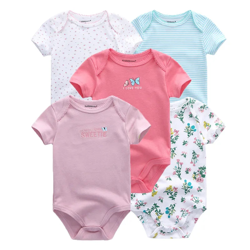 Summer 5 Piece Multicolor Infant "Onezies", 100% Cotton, keeping your baby cool in the summer.