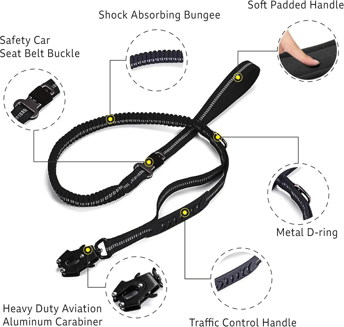 Reflective Shock Absorbing Dog Leash For Large Dogs Tactical Bungee