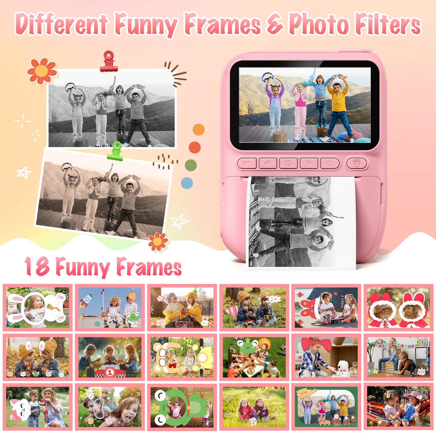 Instant Print Camera for Kids, 3.0" Kids Camera for 5-12 Years,  HD 1080P Digital Camera with 3 Rolls of Printer Paper for early exposure to creative photography.