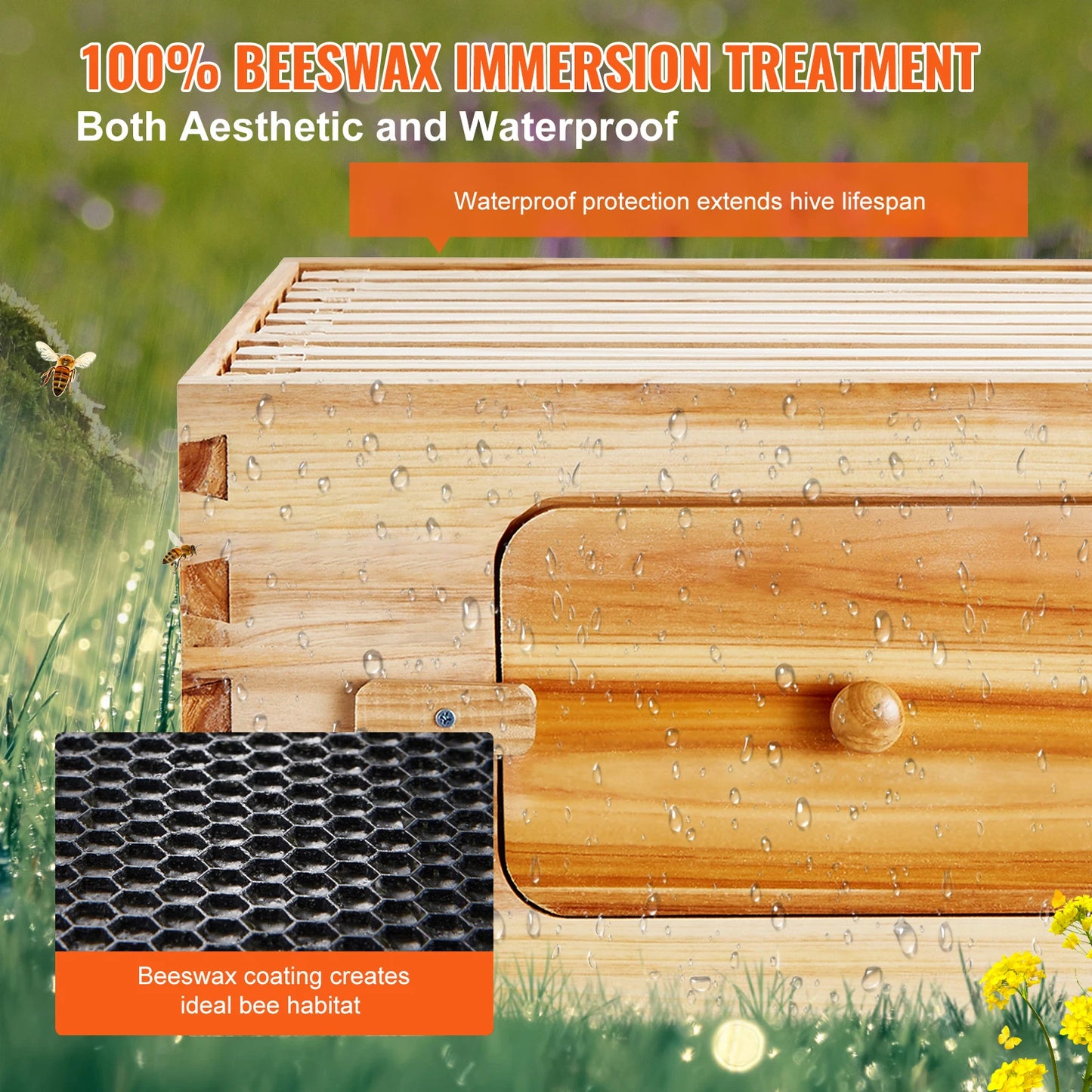 SucceBuy Bee Hive Deep Box Starter Kit Beeswax Coated Natural Cedar Wood