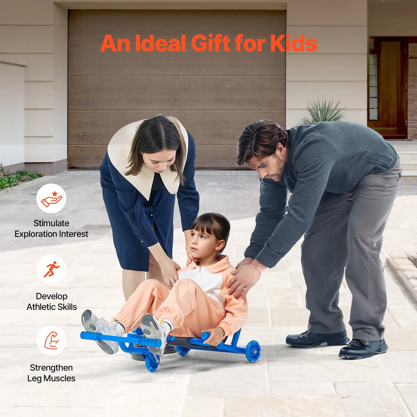 132/198lbs Ride on Scooter with Sling Seat, Powered by Zig-Zag Motion for Sports Games or Child's Play. Makes a great gift for any child at birthday or holiday.
