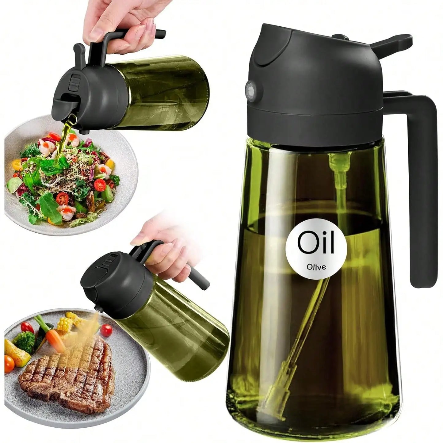Premium Dark Glass Olive Oil Dispenser- 2 In 1 Cooking Oil Spray Bottle, Multipurpose Kitchen Oil Mister, Perfect for Air Fryer, BBQ, Grilling Household Cooking. Great gift for your favorite Chef.