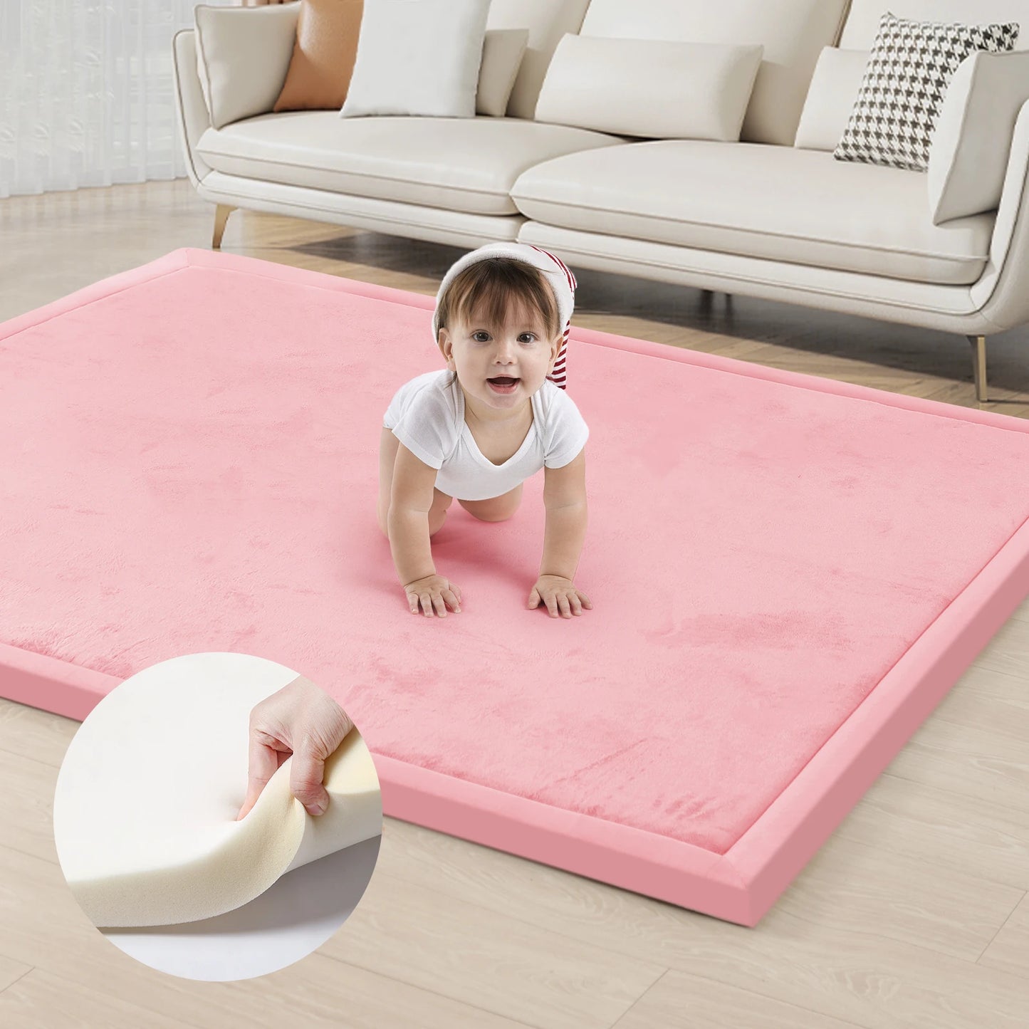 Soft Velvet Carpet with non-slip bottom to brighten a Living Space, Family Room or Nursery. Thick padding for comfort.