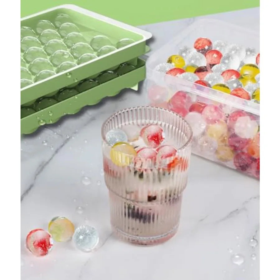 Ice Cube Tray with Lid and Bin, Ice Tray, 62 Round Ice Trays for Freezer, BPA-Free Plastic Ice Cube Molds, Easy Release Ice Bal