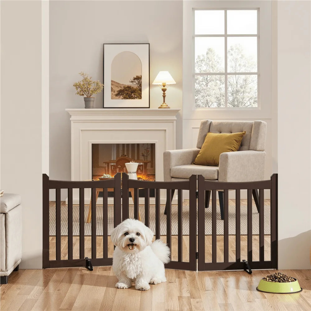 Freestanding Wooden Pet Gate With Door For Doorways