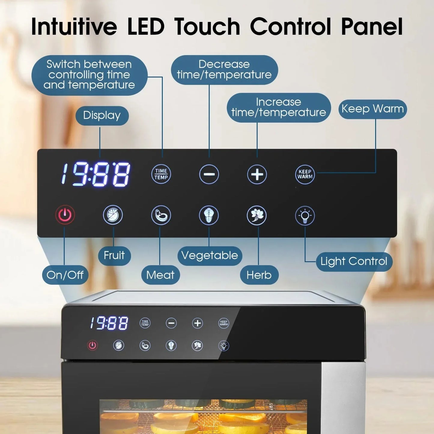 8-Tray Stainless Steel, 600W Dehydrator with 4 Presets & Digital Timer- for Jerky, Fruit, Herbs  and natural Pet Food Making. Dishwasher Safe, BPA Free Food Dehydrator