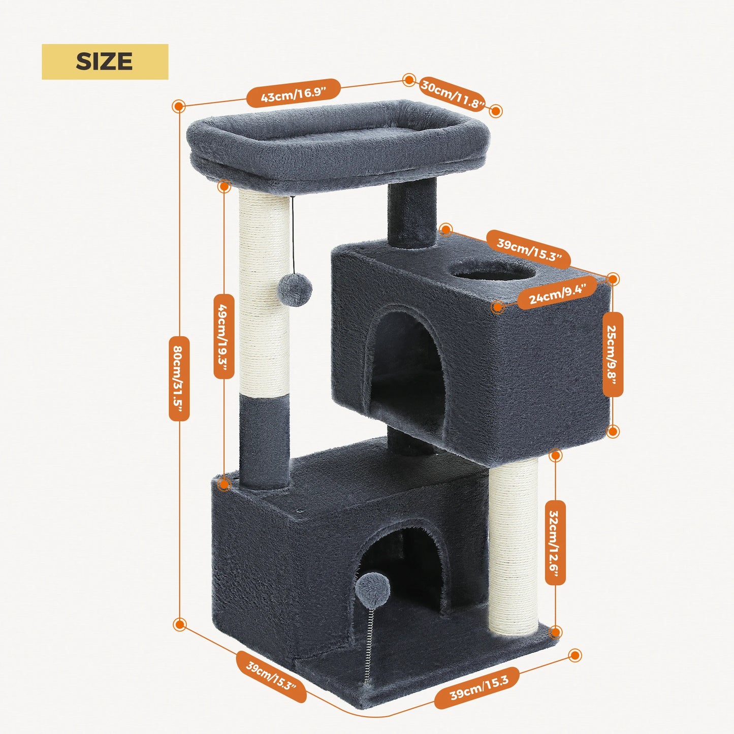 Indoor Multi-Level Cat Tower With Sisal Scratching Pads for exercise, resting, observing