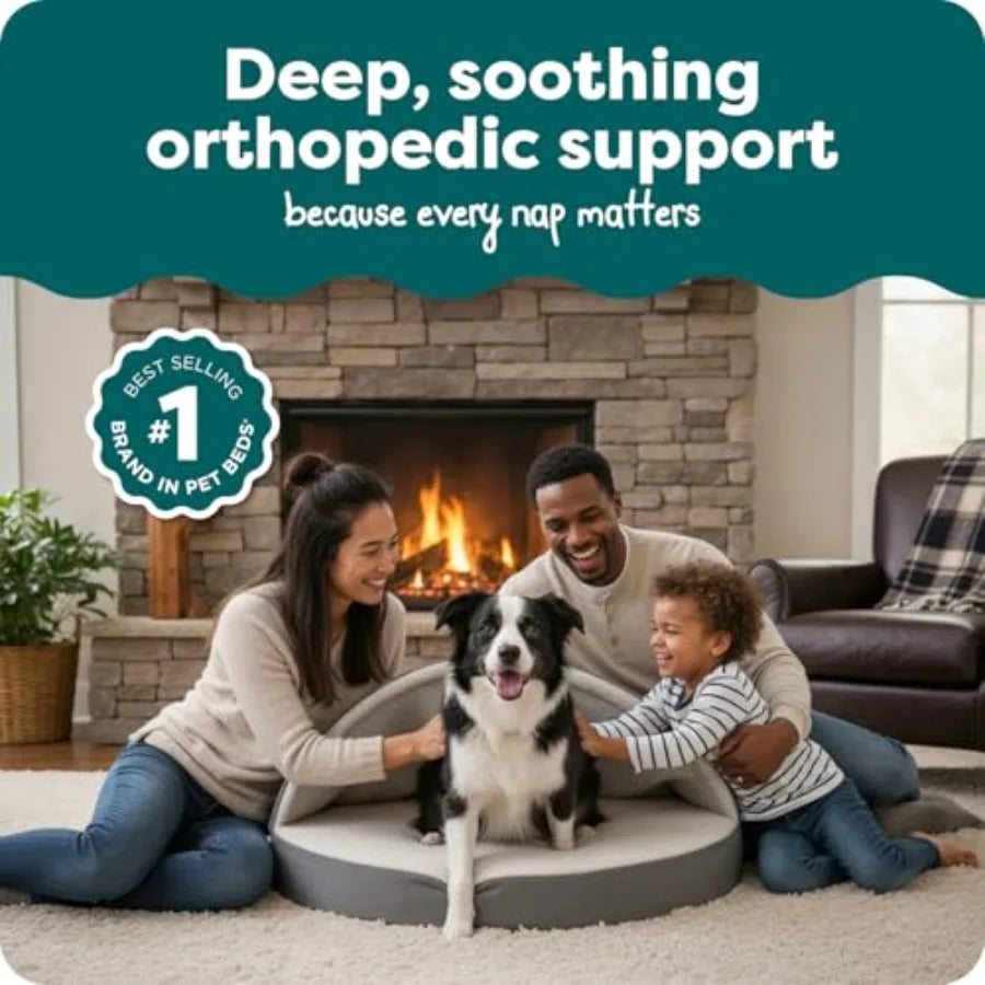 Round Orthopedic Dog Bed for Dogs, Egg Crate with a Solid Orthopedic Foam Base, Attached Hood that's Removable/Washable