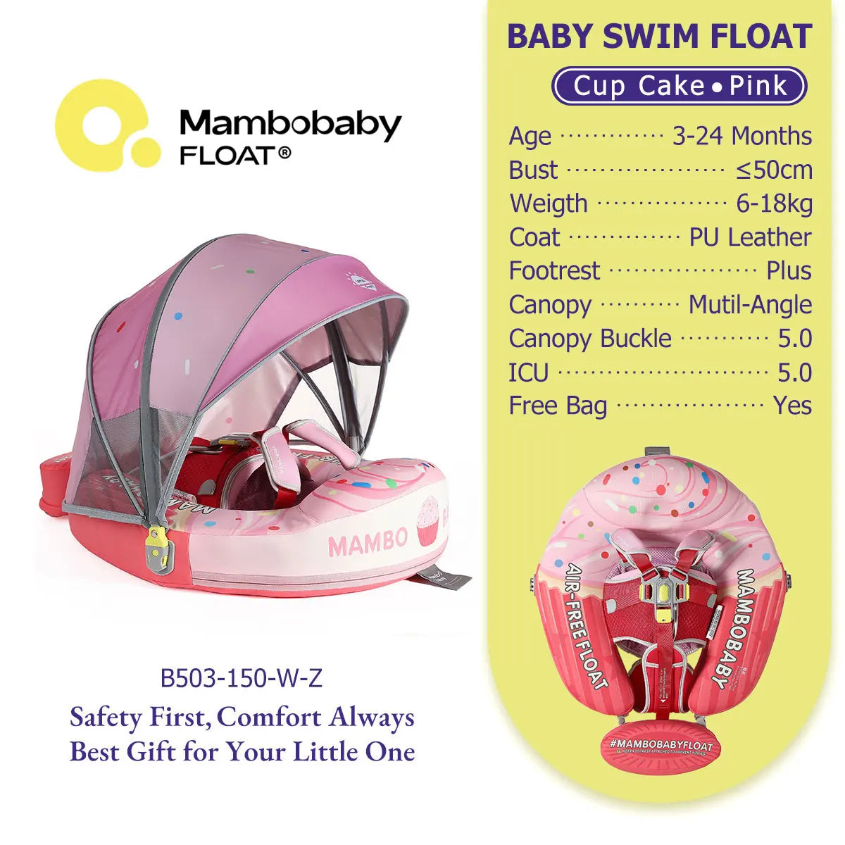 Non-Inflatable Baby Pool Float With Parasol for Adult Supervised Pool time with Littles