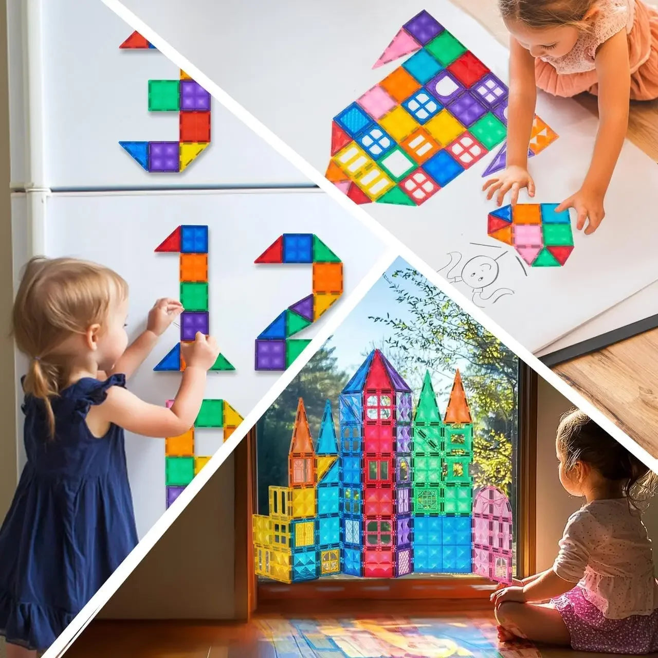 Joyfy 66pcs Magnetic Building Tiles for Creative STEM Learning
