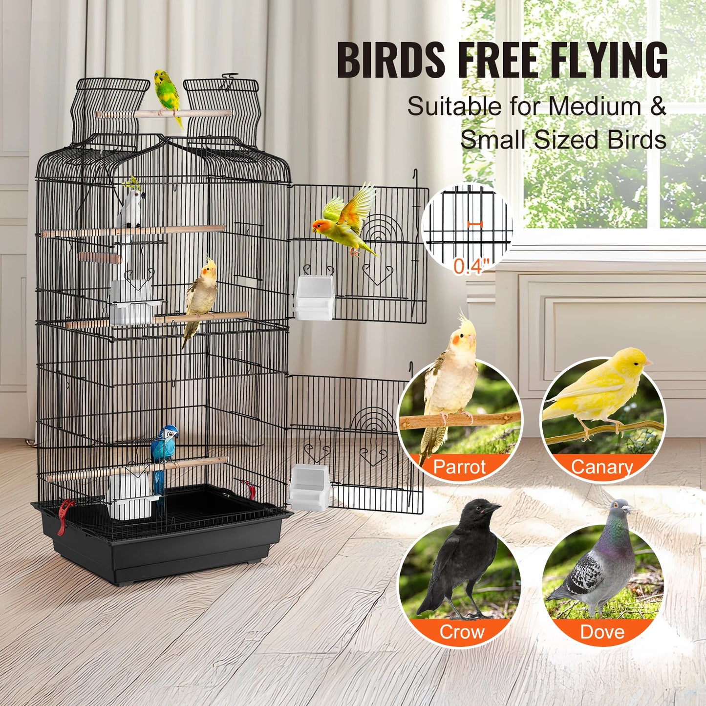 Open Top Bird Cage With Swing And Perches For Various Birds
